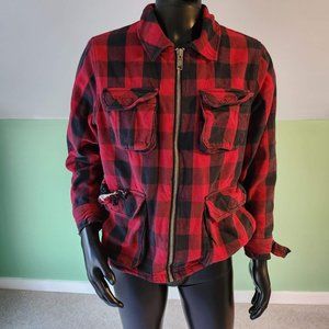 Dickies well-loved large heavy zippered work shirt/shacket, red & black plaid